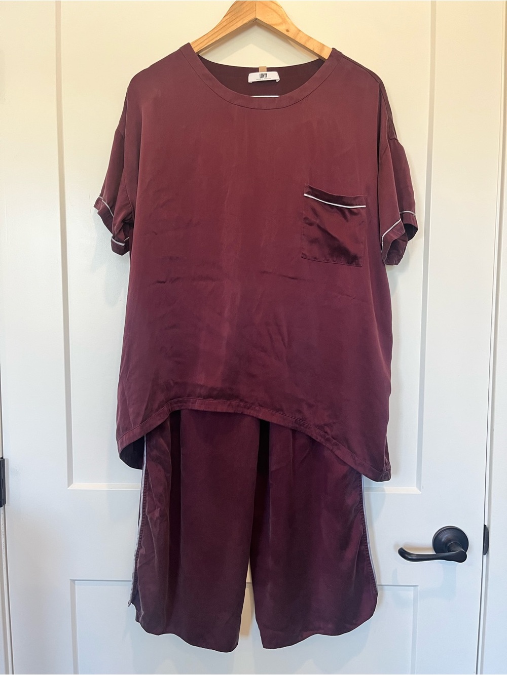 Lunya Washable Silk Pant Set Pajamas deep Merlot luxury oversized size XS